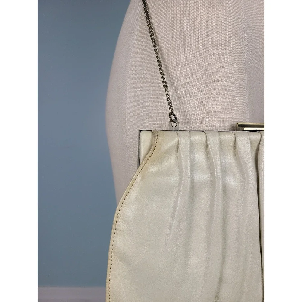 VTG Y2K Hobo International Silvia Leather Crossbody Linen Beige Silver Chain NEW